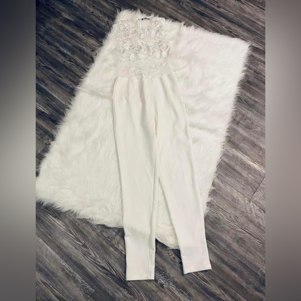 Fashion Nova lace cream off white jumpsuit small